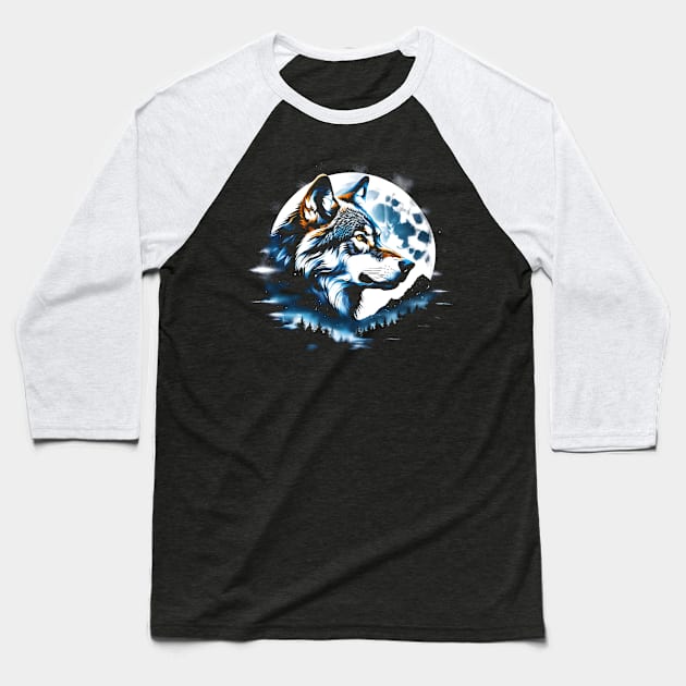 Wolf head at night fantasy art Baseball T-Shirt by Ravenglow